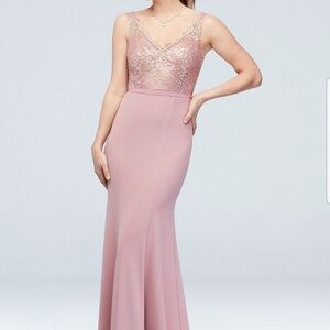 David's Bridal Dusty Rose Lace V-Neck Bridesmaid Dress size 8